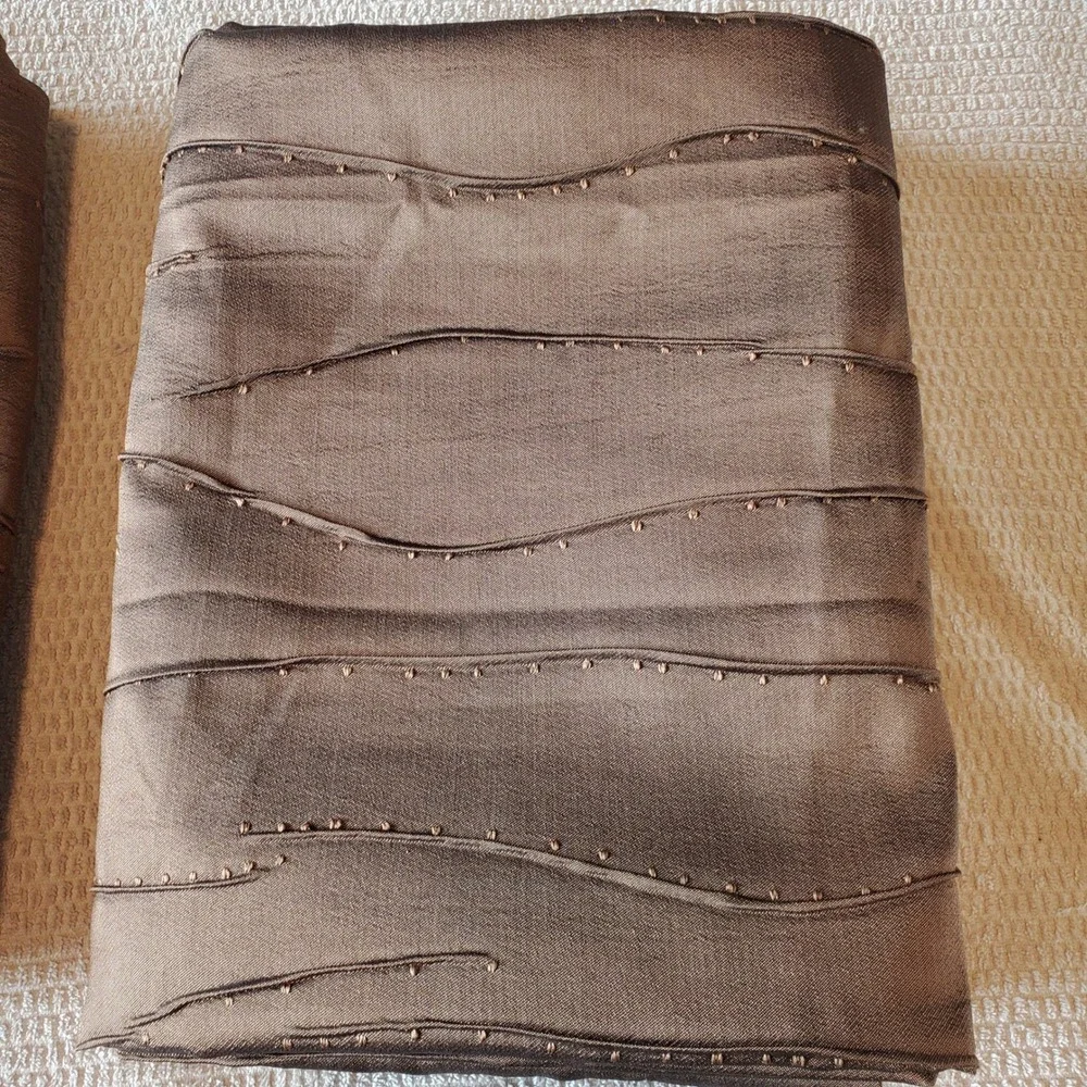 Mocha Brown Wavy Pleated Faux Silk‎ Grommet Curtain Panels Set of 2 54x84
